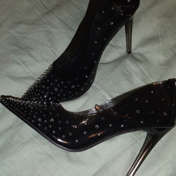 Rhinestone black jellie heels - Picture 3 of 4